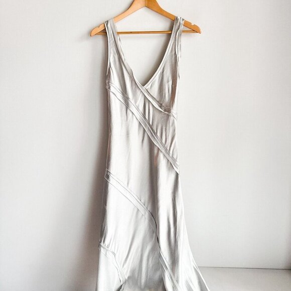 Zara Metallic Silver Midi Slip Dress M - Picture 4 of 5
